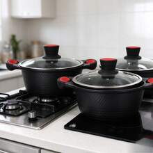 6 Pcs Stockpot Cookware Set, 2.5L 4.5L 7.0L Non‑Stick Cooking Pots With Tempered Glass Lids, Heat‑Resistant Silicone Handles, Multipurpose Soup Stew Pot Compatible With Gas Stove & Induction Cooktop For Home Kitchen - View 8