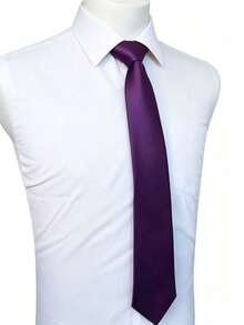 1 Solid Color Satin Tie, Men's Solid Purple Color Tie, Suitable For Business And Wedding Occasions - Purple - View 2