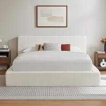 إطار سرير 160x200 سم. هيكل سرير مع رأس مبطن، إطار فولاذي معزز، بدون صندوق زنبرك – سهل التجميع، استقرار عالي، المرتبة غير مشمولة - أبيض كريمي - مشاهدة 2