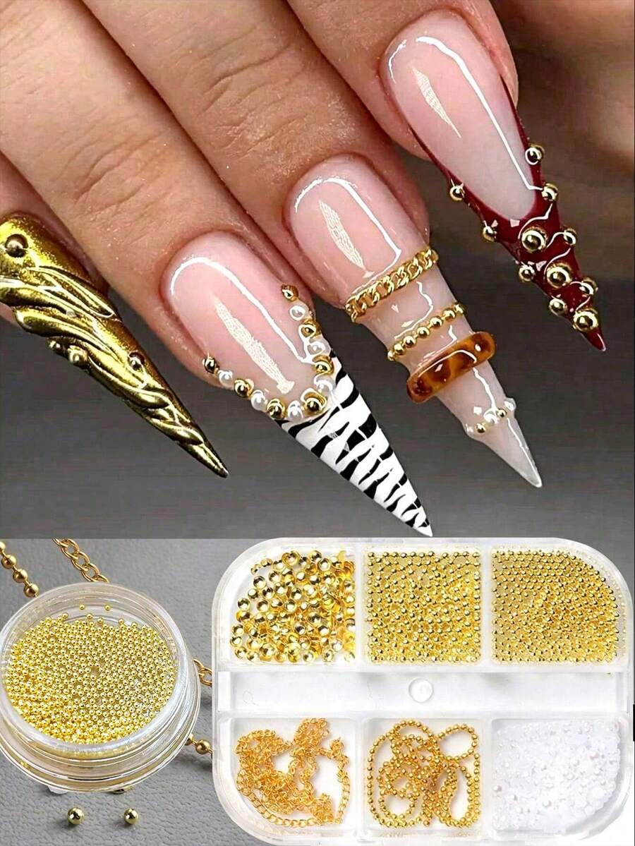 1grid Chain Metal Steel Ball 3D Nail Art Decorations Y2K Vintage Style ...