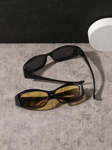 2 PCS Men Lightweight Wrap Fashion Glasses Classic Black Frame PC Material Solid Color Lens Sporty Style For Cycling Commute Outdoor With Glasses Box - Multicolor - View 4
