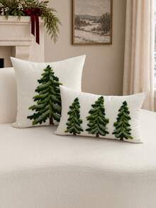 1pc Christmas Tree Embroidered Pillow Case, Suitable For Indoor Decoration, Christmas Decoration, All-Season Pillow Cover, Without Insert - Multicolor - View 2