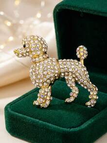 1pc Glamorous Gold Rhinestone Poodle Dog Brooch Pin Vintage Iridescent AB Crystal Animal Lapel Pin Cute Pet Lover Fashion Jewelry Gift Accessories - Multicolor - View 7
