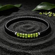 Natural Peridot And Obsidian Beaded Elastic Bracelet, Men's Minimalist Daily Versatile Bracelet Gift - Multicolor - View 3