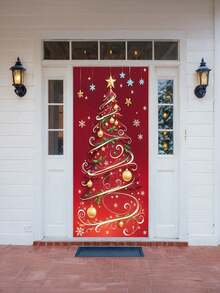 1pc Rectangular Christmas Door Banner With Merry Christmas Tree, Snowflakes, Golden Stars & Bells - Suitable For Parties, Porch Hanging, /Outdoor Decoration, Holiday Door Cover For Entrance, Family Photo Background - Christmas Door Flag - View 5