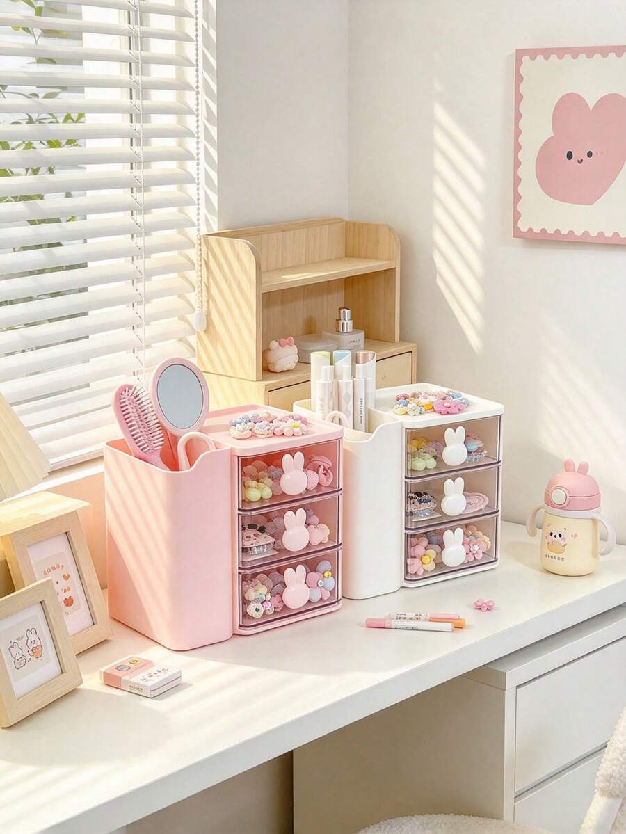 1pc Baby Hair Accessories Storage Box, Cute Rabbit Shaped Handle, 3 ...