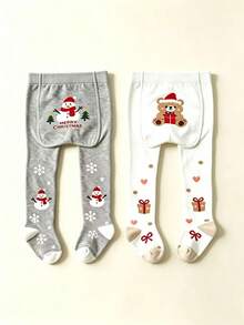 3 Pairs Baby Christmas Large PP Tights, Baby Christmas Leggings, Infant Holiday Cartoon Pattern Stirrup Tights - Multicolor - View 5