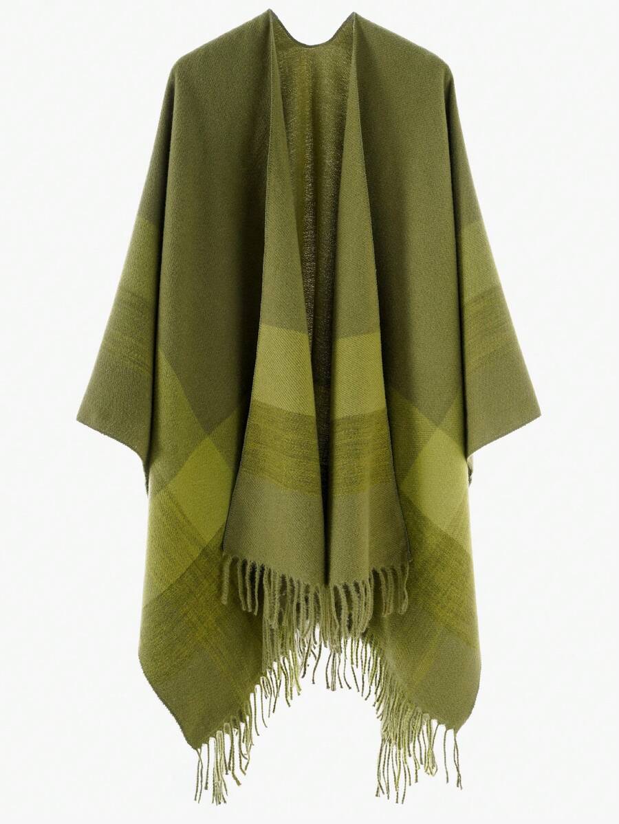 1pc Women's Plaid Warm Shawl Jacket Suitable For Daily Wear - Matcha Green - View 1
