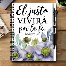 1 Set Religious Style 2D Spiral Coil Notebook With Pen, Cover Printed With Exquisite Watercolor Floral And Romans Scripture "The Just Shall Live By Faith", Suitable For Work, Study, Journaling, Planning, Also A Great Choice For Graduation Gift, Birthday Gift And Stationery Gift - One Book (50 Pages, 100 Pages) - View 19
