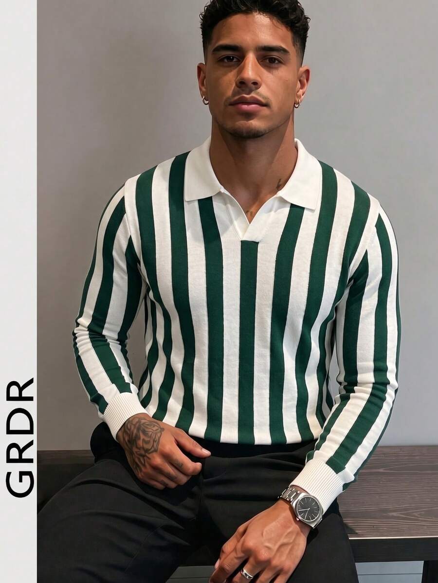 GRDR Men's Autumn/Winter Knitted Sweater, Turn-Down Collar Long Sleeve, Suitable For Autumn/Winter Outings, Fashion Essential