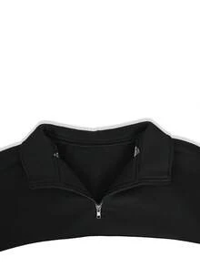 Mercer Haus 1pc Men's Spring/Autumn 1/4 Zip Sweatshirt, Casual Streetwear For Outdoor, Sports, Training And Commuting - Black and White - View 6
