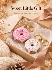 Creative Cute Personalized Handmade Crochet Yarn Donut Keychain Bag Charm Car Key Holder, Suitable As Holiday Gift For Girls - Multicolor - View 4