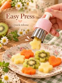 Bright 3/5/8pcs Stainless Steel Fruit Cutter Set With Plastic Press Handle, Pastoral Pink Mini Flower, Heart And Star Shaped Cookie Cutters, Suitable For Fruit, Vegetables, Bento Lunch And Home Baking - Multicolor - View 11