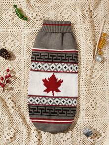 Pet Turtleneck Knit Jumper, Maple Leaf Dachshund Printed Warm Dog Sweater For Small Dogs - Multicolor - View 6