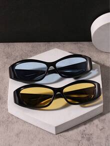 2 PCS Men Lightweight Wrap Fashion Glasses Classic Black Frame PC Material Solid Color Lens Sporty Style For Cycling Commute Outdoor With Glasses Box - Multicolor - View 13