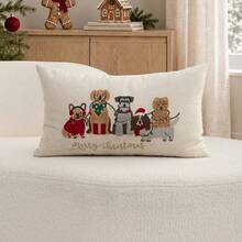 1pc Christmas Dog Embroidered Pillowcase, Suitable For Indoor Decoration, Christmas Decoration, All-Season Pillowcase, Without Insert - Multicolor - View 10