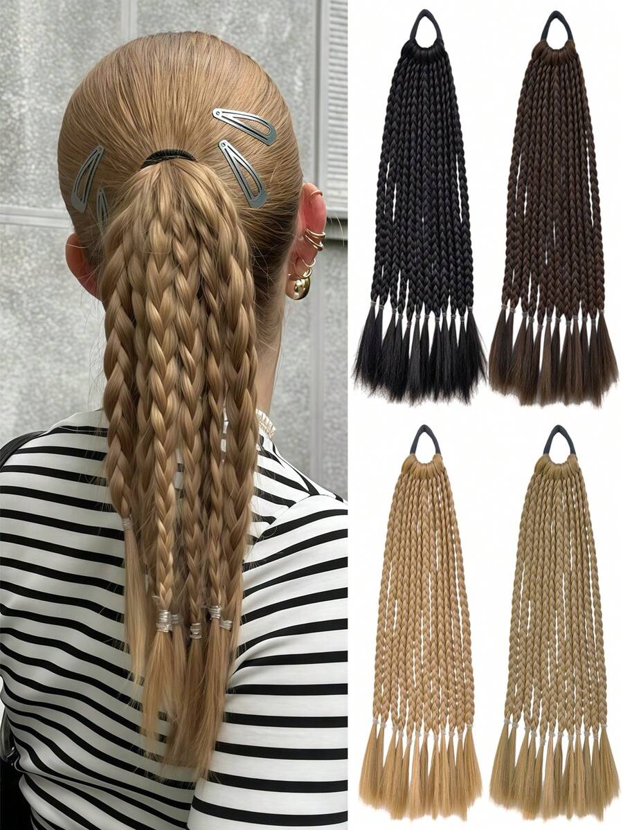 Ekstensi Rambut Ekor Kuda Kepang 16 Inci Siap Pakai, Aksesori Rambut Sintetis untuk Anak Perempuan dan Wanita, Ringan, Cocok untuk Penggunaan Sehari-hari, Festival, dan Pesta Rave yang Unik - MultiWarna - View 1
