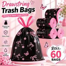 Scented Drawstring Trash Bags - Thickened Tear-Resistant - Pink Bow Pattern, High-Density Polyethylene Drawstring Trash Bags - Multi-Purpose Disposable Storage Bags, Suitable For Kitchen, Bathroom, Living Room, RV, Bedroom, Office, Also Can Be Used As Halloween And Christmas Gifts, Applicable Scenes Include Home Decor (Including Autumn, Christmas And Daily Styles), Office Decor - A - View 3