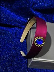 Macaron Bright Solid Color Minimalist Blue Faux Gemstone Accessory 3cm Wide Headband 1pc Wide Fabric Headband - Multicolor - View 6