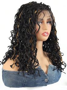 Short 14 Inch Bohemian Curly Braided Lace Three-Strand Braid Wavy Mid-Length Wig Braid Bob Wig Women Synthetic Locs Goddess Cornrow Braids - Multicolor - View 10