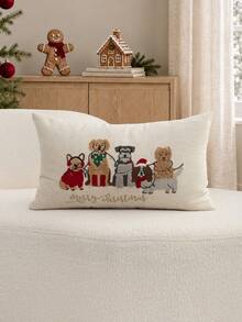 1pc Christmas Dog Embroidered Pillowcase, Suitable For Indoor Decoration, Christmas Decoration, All-Season Pillowcase, Without Insert - Multicolor - View 2