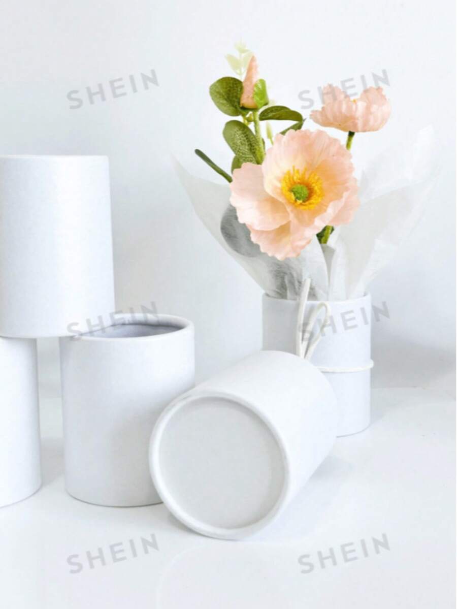 4/10 Pcs White Round Floral Box, Fresh Flower Packaging Small Box, Valentine's Day Fresh Flower Packaging Small Bucket, Handheld Flower Bucket Mini Hug Bucket - White - View 1