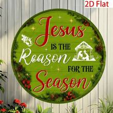2D Flat Vintage Round Metal Sign "It's The Season" - 8X8 Inch Dust-Proof Wall Art With Christmas Nativity Scene - A - View 5