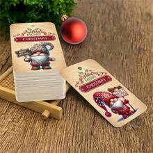 50pcs Vintage Christmas Santa Gift Tags With Hemp Rope, Festive Paper Gift Hanging Labels For Holiday Presents, Gift Wrapping & Party Favor Decor, Christmas Party Supplies - B - View 4