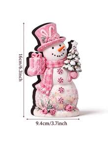 1/3Pcs Pink Christmas Snowman Tabletop Decor Set, Freestanding Winter Snowman Ornaments With Gift Box & Candy Cane, Rustic Xmas Desktop Decorations For Window Sill, Dining Table, Kitchen Counter, Holiday Home Decor, Christmas Gift For Family Friends - Pink - View 14