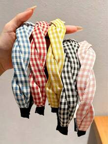 5pcs Plaid Fresh Style Headbands Suitable For Daily Wear - Multicolor - View 1