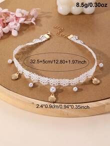 NAIZHU 1/2pcs Children's Sweet Lace Faux Pearl Choker Necklace, Suitable For Girls' Daily Wear, Party And Vacation - White - View 7