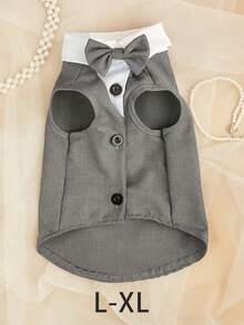 1PC Pet Dog Suit Jacket Wedding Collection Classic Button Suit For Small/Medium Dogs, Cats, For Cat And Dog Wedding Parties - Grey - View 4