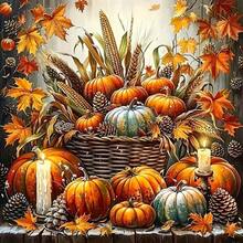 1PC DIY 5D Diamond Painting Kit Harvest Pumpkin Pattern - Round Full Diamond Art Mosaic Craft, Home Wall Decor, Unframed - No Frame - View 1
