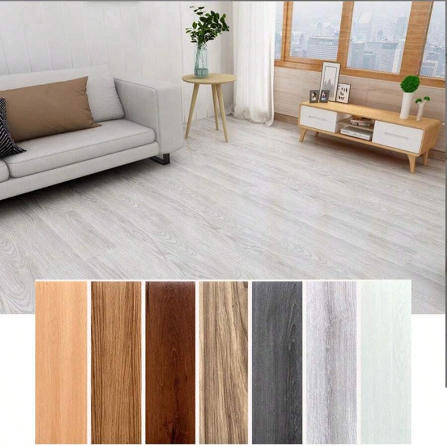 20pcs Peel And Stick Faux Wood Grain Floor Strips, PVC Self-Adhesive Floor Stickers, Easy DIY Floor Renovation, Multiple Colors Available, Suitable For Bedroom, Living Room, Apartment Interior Decoration - 20pcs - View 1