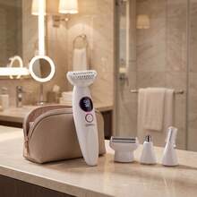 Adler 6-In-1 Women's Grooming Kit – Body Shaver & Trimmer For Bikini, Eyebrows, Nose & Ears, 6 Heads, IPX7 Waterproof, LED Display, 90 Min Runtime, Charging Stand, USB-C - View 4