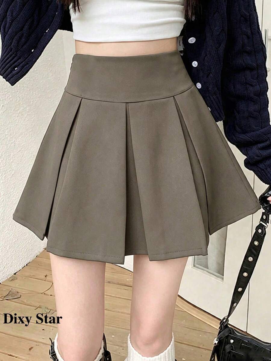 女款素色百褶休閒百搭日常裙