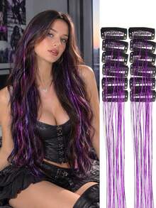 12-Piece Set Of Sparkling Clip-On Hair Extensions, 16-Inch Colorful And Stylish Hair Accessories, Perfect For Women's Holidays, Parties, And Chic Look - Multicolor - View 15