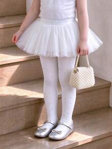 1 Pair Girls' Rhinestone Shiny Tights, Thin Breathable Cool Leggings For Spring/Summer, Suitable For Daily Wear, Performance Activities And Wedding - White - View 4