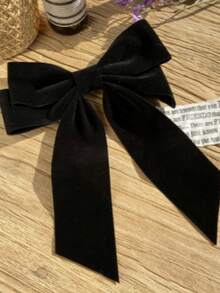 A Retro Velvet Black Ribbon Large Bow Hairpin Headwear Back Of The Head Ponytail Clip Fairy Spring Clip - Black - View 3
