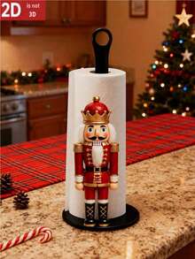 2D FLAT Christmas Wooden Decorative Kitchen Paper Towel Holder -Desktop Tabletop Roll Holder Fun Nutcracker Design, Suitable For Kitchen, Bathroom, Living Room And Dining Room, Creates Warm Christmas Atmosphere Decorative Ornament - A - View 2