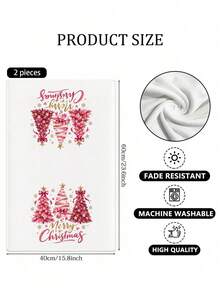 2pcs Pink Christmas Tree Printed Kitchen Towels, Polyester Hand Towels With Christmas Pattern, Super Soft Woven Dishcloths, Machine Washable, Ideal For Restaurant, Kitchen, Christmas Holiday Decoration And Gifting - Multicolor - View 3