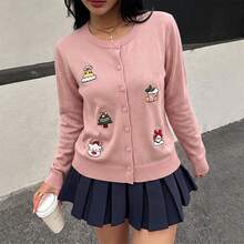 Suéter navideño de cuello redondo francesas suave elegante para mujer casual de Navidad - Rosa - Ver 7