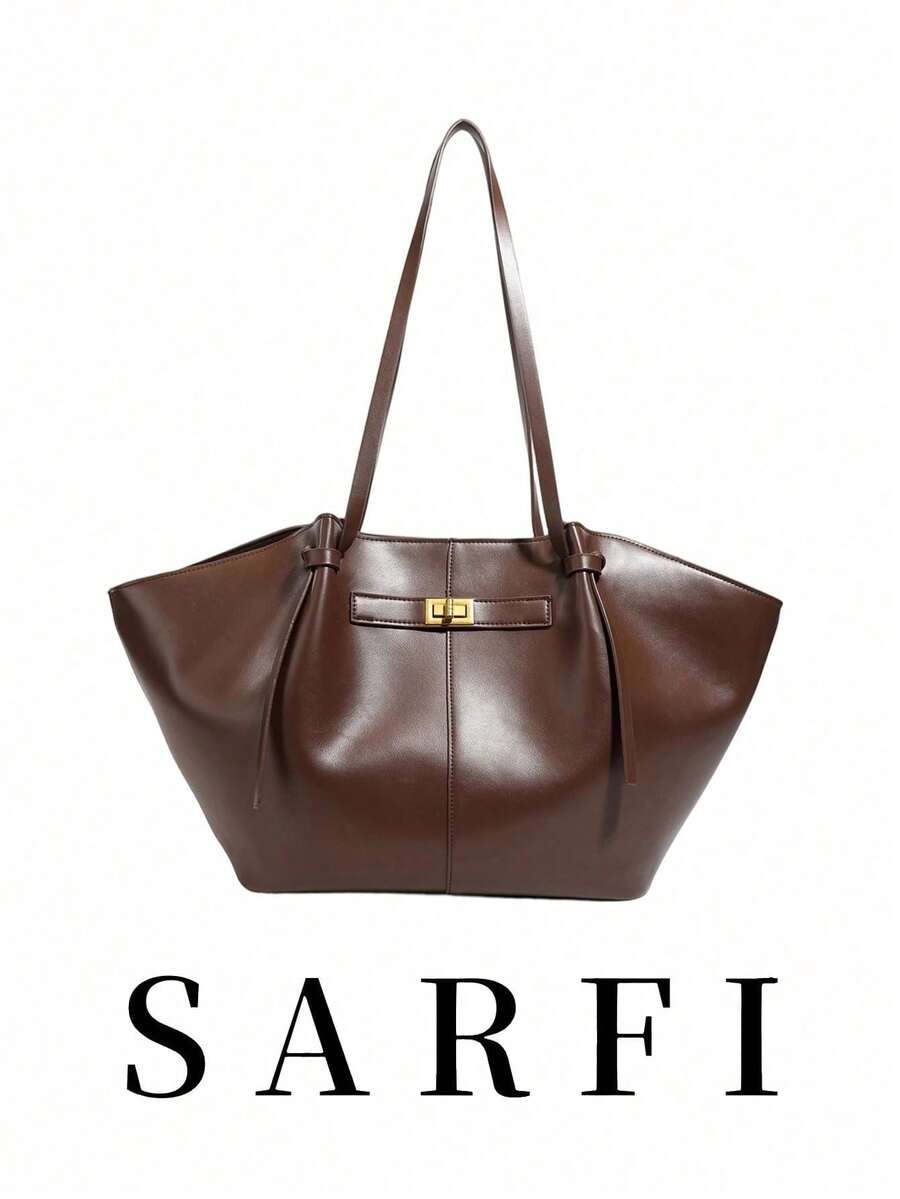 Women Large Capacity Tote Bag, Elegant PU Leather Shoulder Handbag, Minimalist Work Purse, Fashion Top Handle Bag For Daily Commute - Coffee - View 1