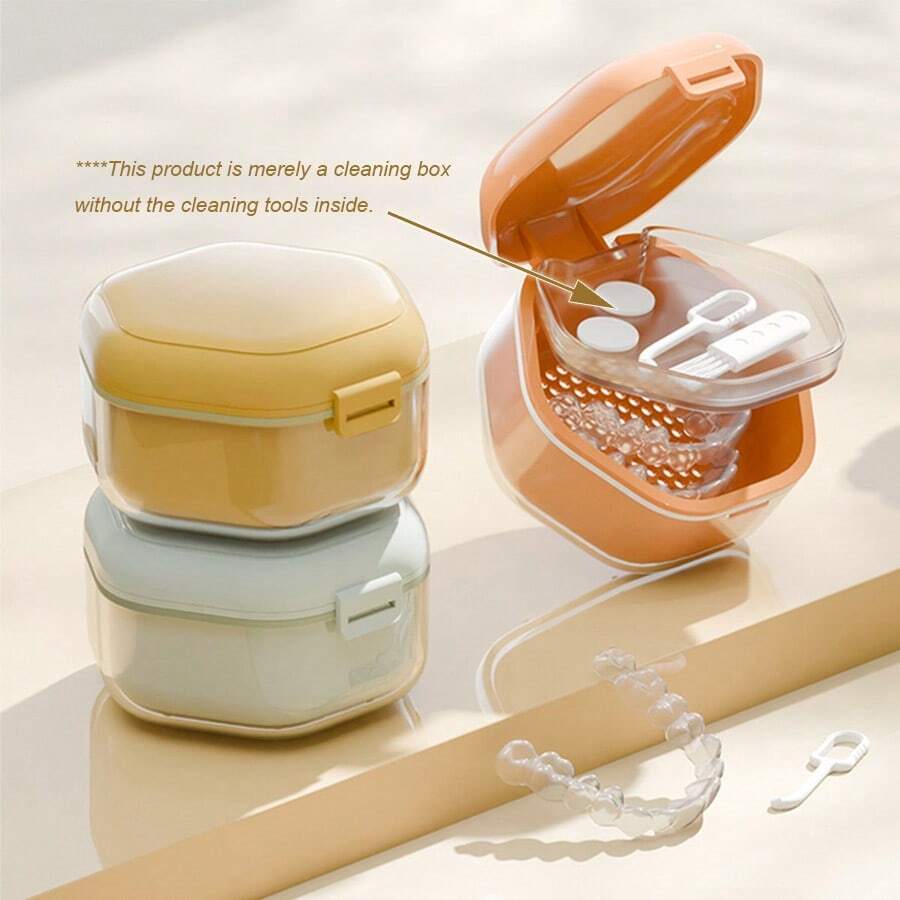 1pc Orthodontic Retainer Cleaning Box, Invisible Braces Teeth Alignment Holder Storage Case, Portable Denture Cleaning Container - Multicolor - View 1