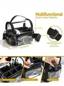 1pc Large Capacity Transparent Crossbody Makeup Bag Toiletries Storage Pouch - Black - View 6
