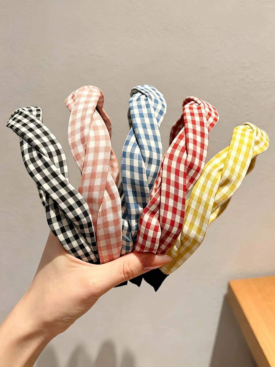 5pcs Plaid Fresh Style Headbands Suitable For Daily Wear - Multicolor - View 1