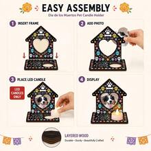 1 Set Undead Altar Photo Frame Decorative Sign, Day Of The Dead Candle Marigold Pet Dog Cat Print Wooden Desktop Photo Frame, Memorial Altar Ornament, For Remembering Deceased Pets, Mexican Festival Desktop Decor - Decorative Sign & Plaque - one-size - View 4
