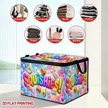 1PC Squishies Colorful Donut & Burger Food Pattern Under-Bed Storage Box With Zipper Flap, Foldable Organizer - Suitable For Book Organization, Under-Bed Storage, Car Trunk Storage, Cosmetics, Hair Styling Tools, Toy Storage, Student Back-To-School Storage, Office, Home Organization, Clothing, Blankets, Large Capacity Storage For Daily Items - A - View 12