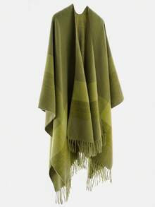 1pc Women's Plaid Warm Shawl Jacket Suitable For Daily Wear - Matcha Green - View 2