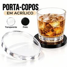 Base Porta Copo em Acrílico Redondo Descanso Protetor para Mesa Preto Transparente - Preto - Visão 1